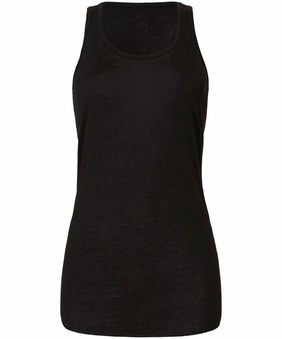 The BE089 from Bella + Canvas is a plain black sleeveless tank top set against a white background.