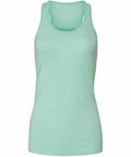 The Bella + Canvas BE089, a mint green tank top featuring a sleeveless racerback design, is displayed against a white background.