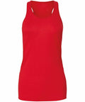 Bella + Canvas BE089 red sleeveless tank top featuring a scoop neckline and racerback design, showcased against a plain white background.
