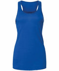 The Bella + Canvas BE089 is a blue tank top with a sleeveless, racerback design, showcased against a white background.