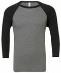 Bella + Canvas BE100 raglan long-sleeve shirt in gray and black displayed on a plain background.