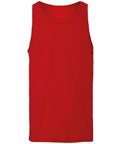 The BE104 by Bella + Canvas is a plain red sleeveless tank top displayed on a white background.