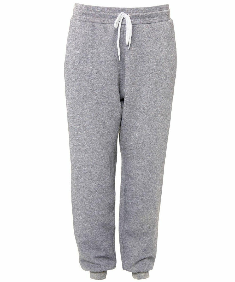 The BE126 sweatpants by Bella + Canvas feature a soft gray color with an elastic waistband and a white drawstring, displayed against a plain white background.