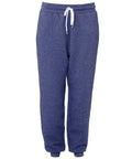The Bella + Canvas BE126 features a pair of blue sweatpants designed with a white drawstring at the waist. These pants offer a comfortable, relaxed fit and elastic cuffs at the ankles.