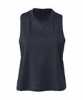 The Bella + Canvas BE127 is a dark gray tank top featuring a sleeveless design and a round neckline.