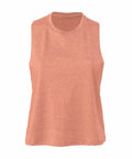 A sleeveless, loose-fitting tank top in a peach hue with a round neckline from Bella + Canvas, product name BE127, is neatly displayed against a plain white background. The fabric looks lightweight and comfortable, making it perfect for casual wear.