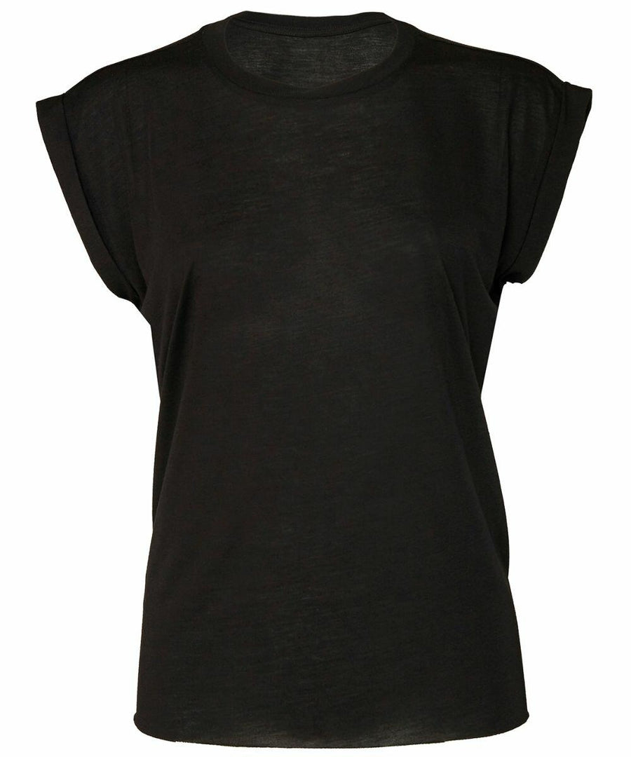 A Bella + Canvas BE128 plain black T-shirt with short sleeves displayed on a white background.