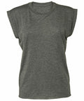 A Bella + Canvas BE128 crew-neck T-shirt in plain dark green, featuring rolled sleeves, is displayed against a white background.