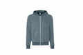 The BE131 by Bella + Canvas is a plain gray zip-up hoodie featuring a hood and drawstrings, displayed flat against a white background.