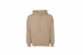 The Bella + Canvas BE132 is a beige hoodie featuring a front pocket and drawstring hood, showcased on a white background.