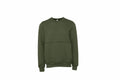 A Bella + Canvas BE133 sweatshirt in green featuring long sleeves and a crew neckline, showcased against a white background.