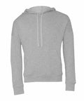 Front view of the Bella + Canvas BE136, a plain gray hoodie featuring a drawstring hood and a front pouch pocket.