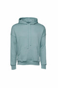 A Bella + Canvas BE136 hoodie in teal, featuring a front pocket and drawstring hood, displayed on a plain white background.