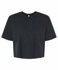 The Bella + Canvas BE137 is a cropped t-shirt featuring short sleeves and a round neckline, available in plain black.