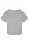 Bella + Canvas BE138 gray short-sleeve crop top displayed on a plain white background.