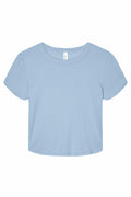 The BE138 by Bella + Canvas is a simple light blue short-sleeve crop top set against a white background.