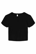 Bella + Canvas BE138 black short-sleeve crop top displayed on a white background.