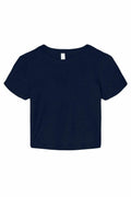 The BE138 by Bella + Canvas is showcased against a white background, featuring a plain black design with short sleeves, a round neckline, and a simple, casual style.