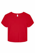 Bella + Canvas BE138: A plain red crop top with short sleeves, set against a white background.