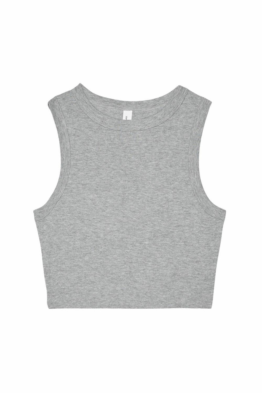 Bella + Canvas BE140 sleeveless crop top on a white background.