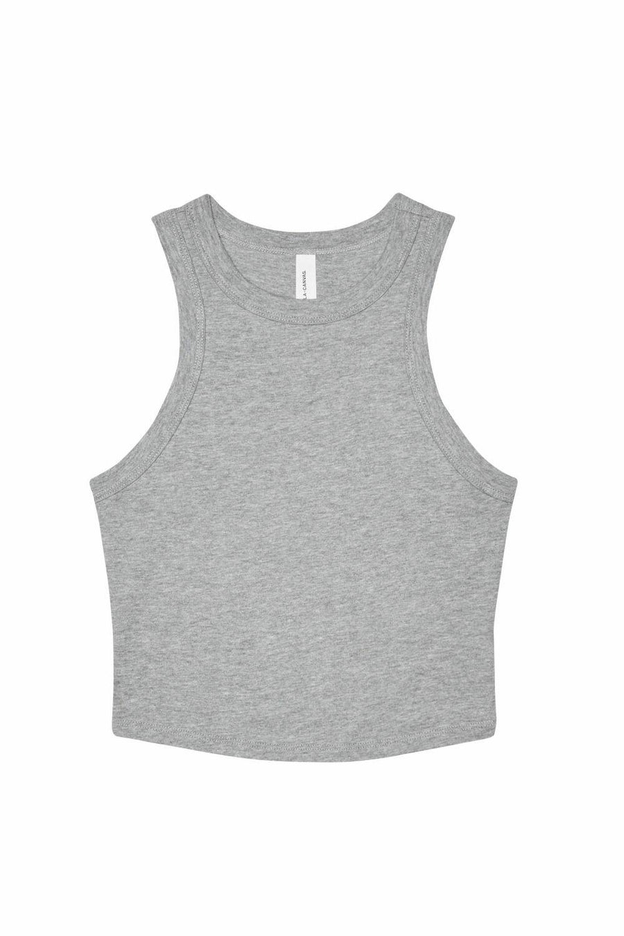 The BE141 from Bella + Canvas is a gray sleeveless tank top featuring a round neckline, showcased against a white background.