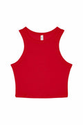 A sleeveless, red crop top from Bella + Canvas (Product Name: BE141) with a round neckline, laid flat against a white background.