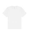 A plain white T-shirt short-sleeve shirt with a crew neckline is laid flat on a white background, featuring no visible designs or logos.