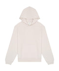 A light beige Hoodies sweatshirt is laid flat, featuring a front pocket, long sleeves, and a hood without a drawstring. The design is plain with no visible logos or patterns.