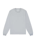 A light grey long-sleeve crewneck T-shirt is laid flat on a white background, featuring a simple design with no graphics or logos.