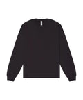 A plain black long-sleeve T-shirt is laid flat on a white background, displaying the front side without any visible logos or designs.