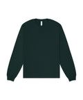 A plain dark green T-shirt with long sleeves and a crew neck is laid flat on a white background. It features a regular fit, ribbed cuffs, and has no visible logos or designs.