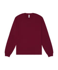 A solid maroon, long-sleeved crew neck T-Shirts product shown against a white background.