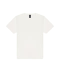 A plain white T-shirt short-sleeve shirt with a round neckline is laid flat on a white background, viewed from above, featuring no visible patterns, logos, or designs.