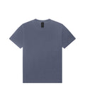 A solid muted blue T-shirt with short sleeves and a crew neck is shown against a white background, featuring no visible logos or designs.