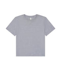 A solid light grey, short-sleeved crew neck T-shirt is laid flat on a white background.