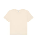 A plain light beige T-shirt short-sleeve crew neck is displayed flat on a white background, with no visible logos or designs.