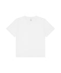 A T-shirts product, featuring a plain white short-sleeve crew neck design, is laid flat against a white background.