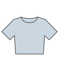 A basic illustration of a plain, light blue T-shirt short-sleeve with a round neckline, shown on a white background.