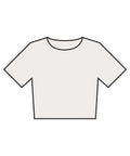 A minimal illustration of a plain, crew-neck, short-sleeved T-shirts in off-white, displayed on a white background.