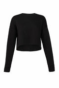 Bella + Canvas BE221 black long-sleeve cropped sweatshirt featuring a crew neckline.