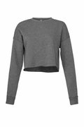Bella + Canvas BE221, a gray long-sleeved cropped sweatshirt featured on a white background.
