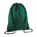 A Bagbase BG010 backpack in green featuring black drawstrings.