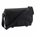 The Bagbase BG021 messenger bag in black features an adjustable shoulder strap and a flap closure.