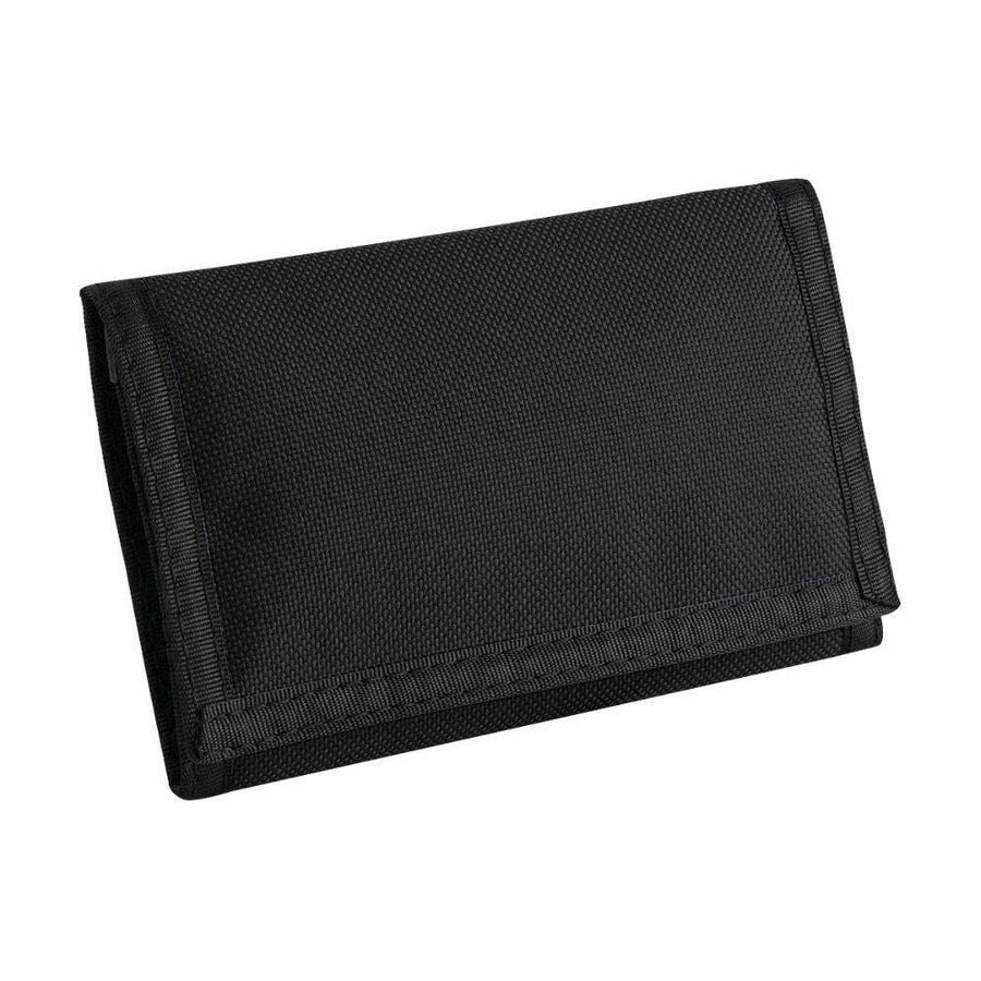 Bagbase BG040 black folded nylon wallet displayed on a white background.