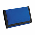The BG040 wallet by Bagbase, featuring a blue and black folding fabric design, is showcased against a white background.