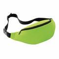 Introducing the BG042 by Bagbase: a stylish lime green waist bag featuring a black adjustable strap and a secure zipper.