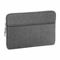 Introducing the Bagbase BG067: a stylish gray fabric laptop sleeve featuring a top zipper and a convenient front pocket.