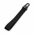 Introducing the Bagbase BG100: a sleek black nylon strap featuring a durable metal carabiner clip on one end.