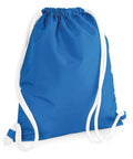 A Bagbase BG110, featuring a blue design with white drawstrings and a handy side zipper pocket, is displayed against a plain white background.