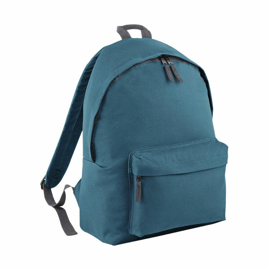 Introducing the Bagbase BG125, a teal backpack featuring adjustable straps, a front zippered pocket, and a top main compartment zipper.